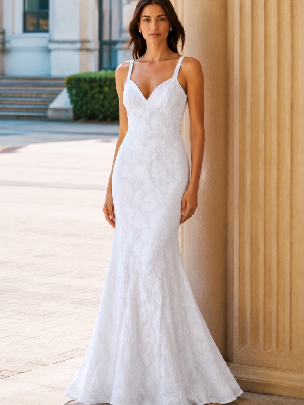 Saints & Secrets White Floral Jacquard LAce Up Mermaid Maxi Dress Medium